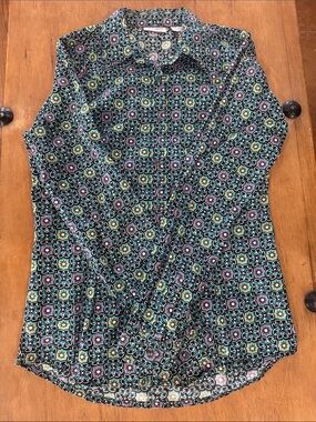 Wrangler Floral-Geometric Button-Up in Teal, Black & Lilac